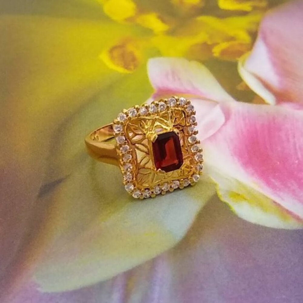 925 Sterling Silver Baguette Shape Red Garnet Gemstone Ring Size 7 Women Gift